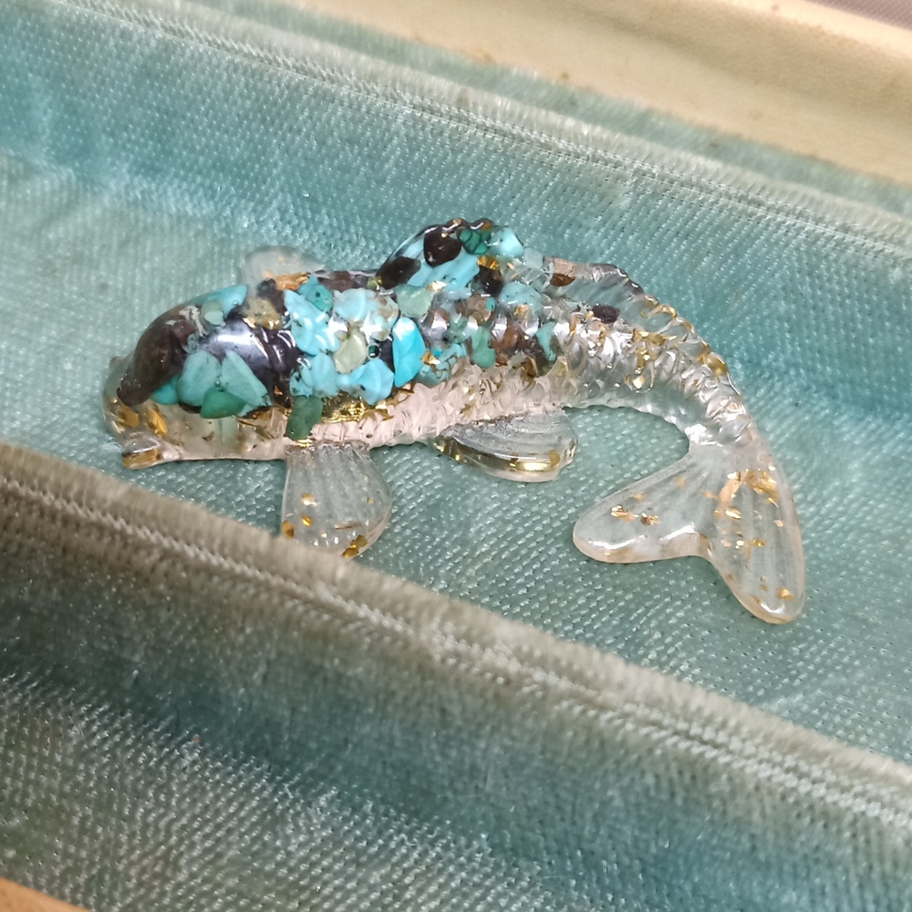 Decorative Blue Gold Good Luck Fish Figurine Coin